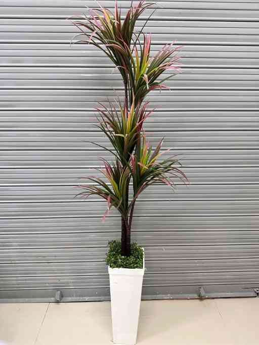 Planta de Yuca Artificial de 5 Cabezas/ROJO con Base de Trupán — 