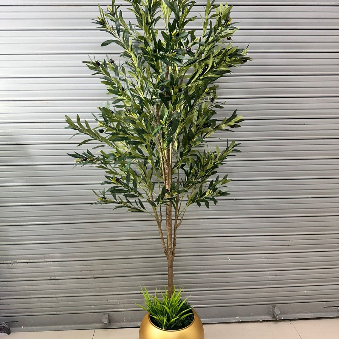 Planta de Olivo Artificial – 185 cm con Base Dorada pvc