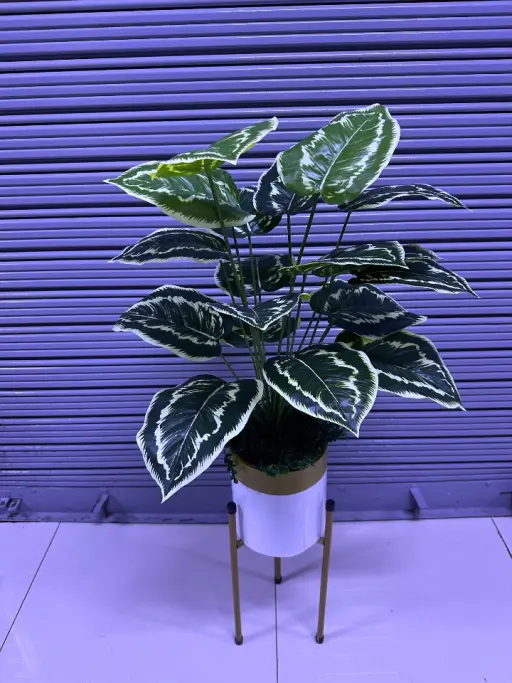 Planta Artificial | PALOMA | x18 Hojas | Base y Soporte de Metal — 