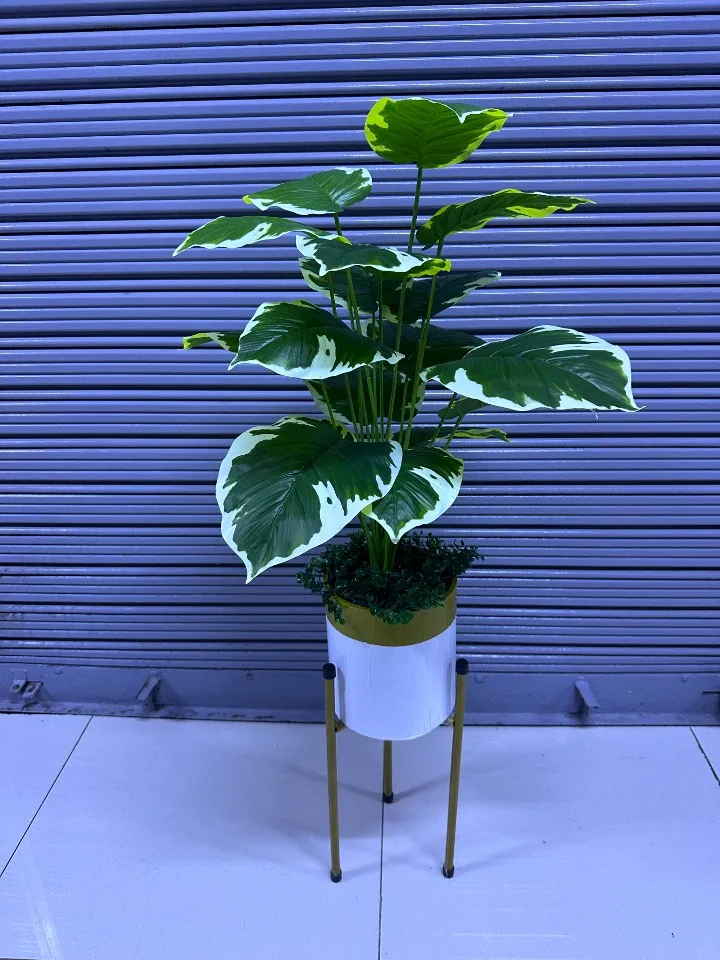 Planta Artificial | MARMOL | x18 Hojas | Base y Soporte de Metal