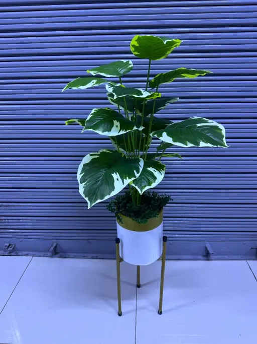 Planta Artificial | MARMOL | x18 Hojas | Base y Soporte de Metal — 