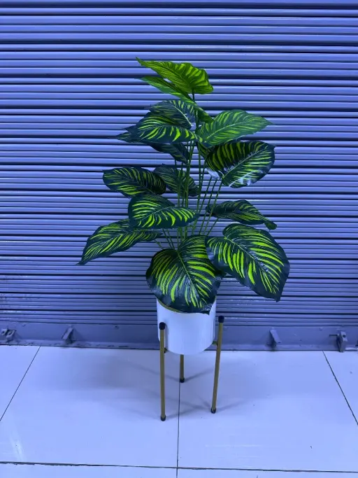 Planta Artificial | CEBRA | x18 Hojas | Base y Soporte de Metal — 