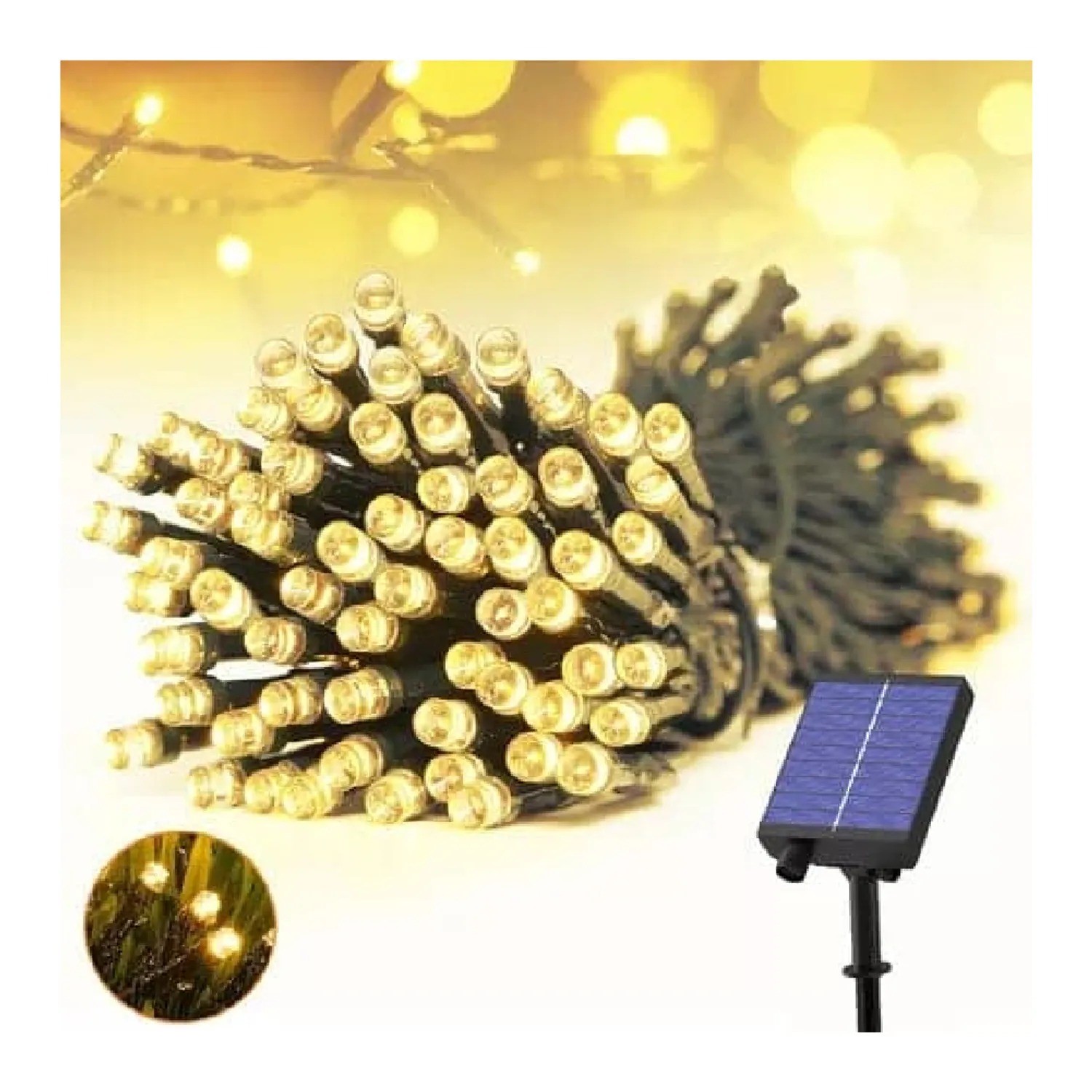 Luces Navideñas Ámbar Con Panel Solar | 35m