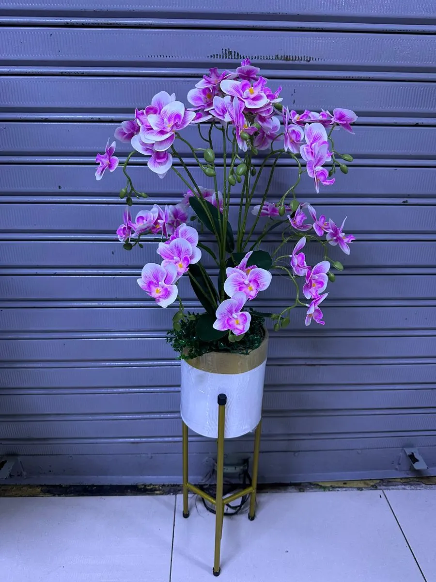 ARREGLO DE ORQUÍDEAS + soporte doble | 100cm - Morado